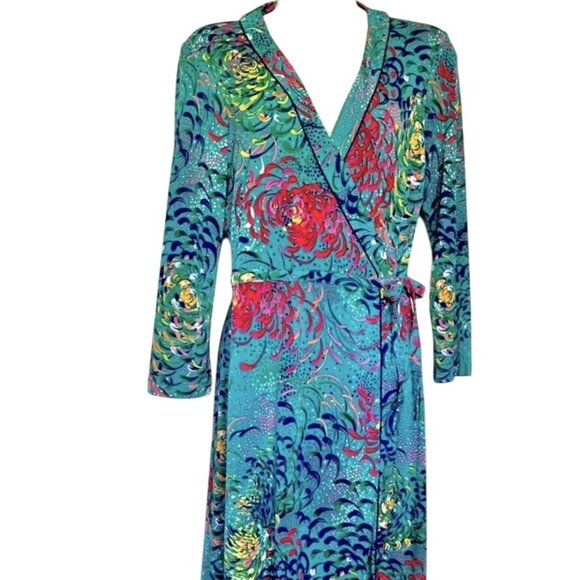 BCBGMaxazria Teal, Floral Wrap Dress, size XS, 95% Polyester & 5% Spandex - Picture 14 of 14